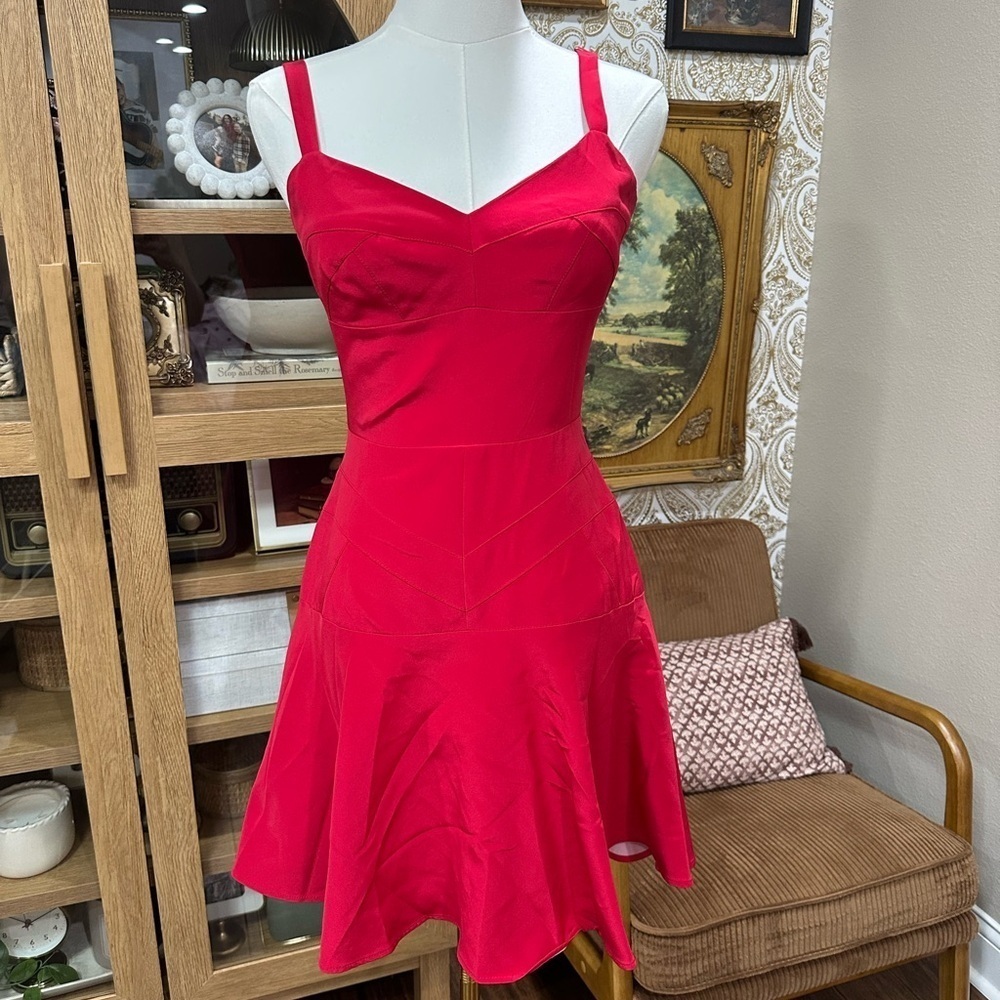 Amanda Uprichard Petite Elegant Red Sleeveless Dress 100% Silk